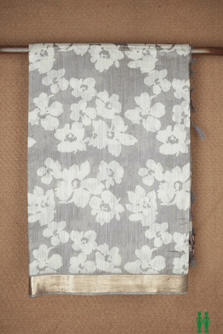 Floral Printed Design Grey Tussar Silk Saree
