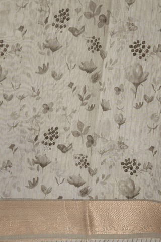 Floral Digital Printed Light Grey Chanderi Silk Cotton Saree