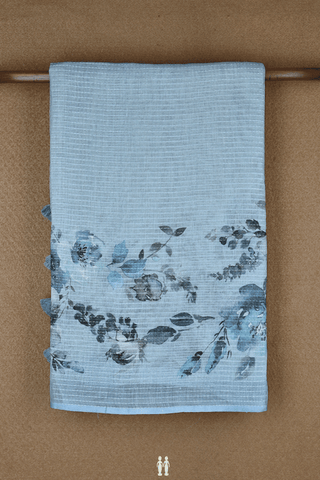 Floral Printed Design Light Grey Linen Saree