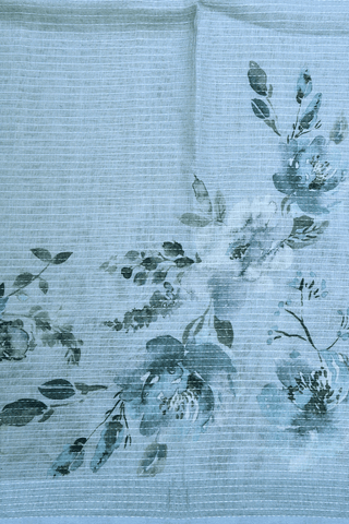 Floral Printed Design Light Grey Linen Saree