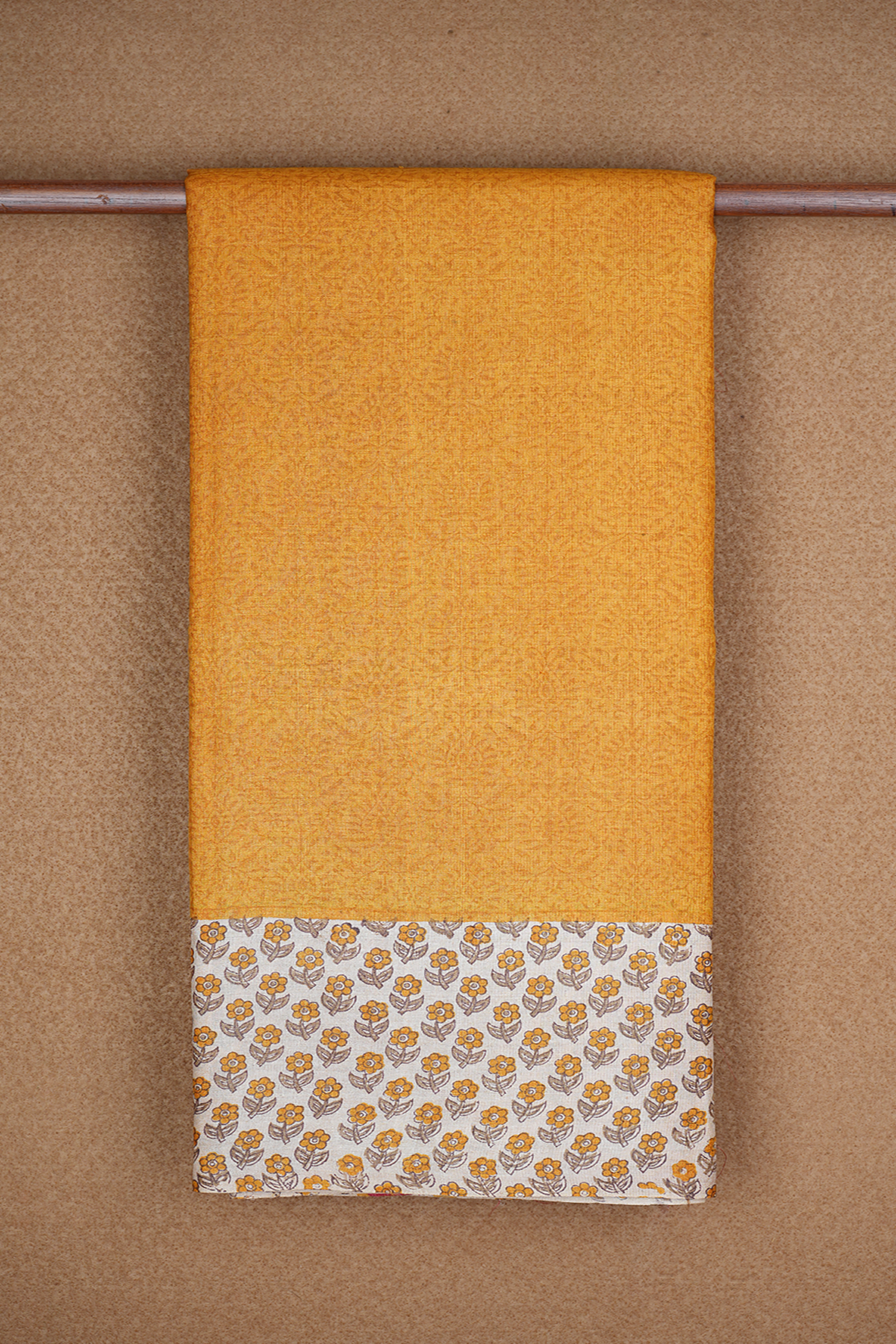 Floral Printed Design Mustard Yellow Tussar Silk Saree