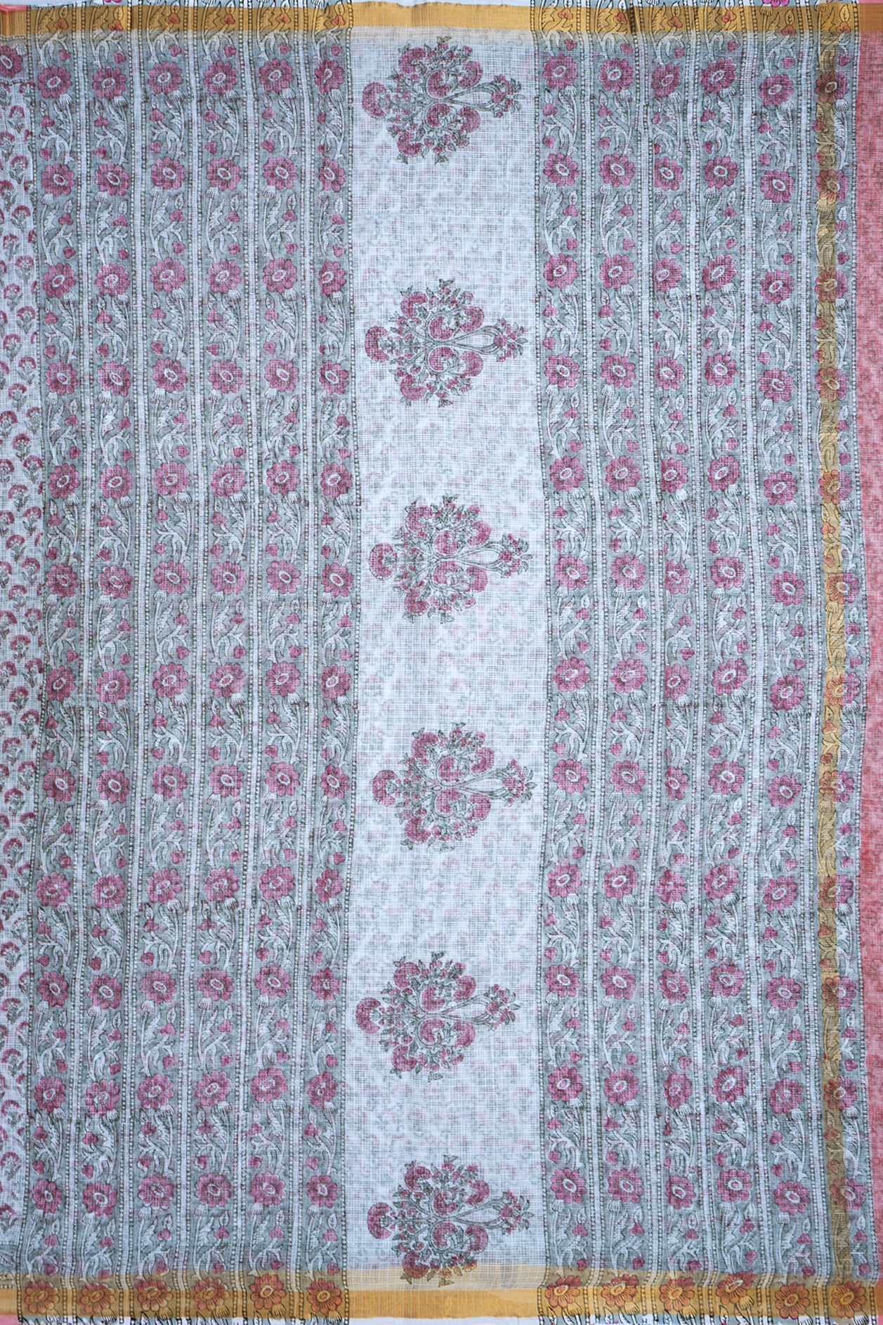 Floral Printed Design Off White Kota Cotton Saree