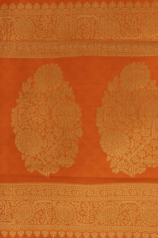 Floral Printed Design Orange Kota Cotton Saree