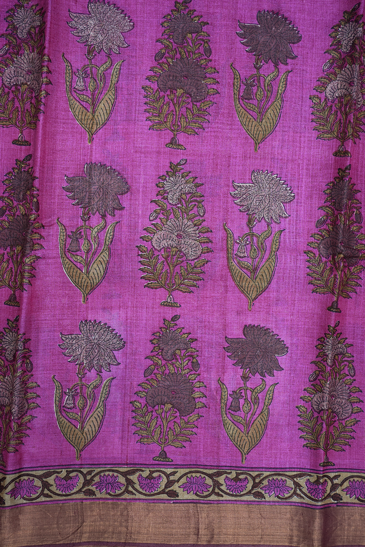 Floral Printed Design Orchid Purple Tussar Silk Saree