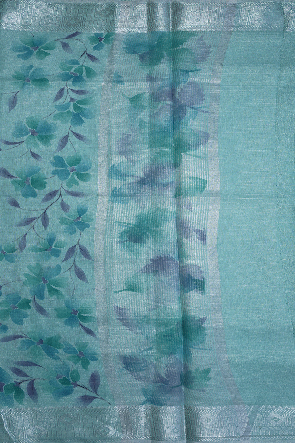 Floral Digital Printed Pastel Blue Semi Tissue Saree