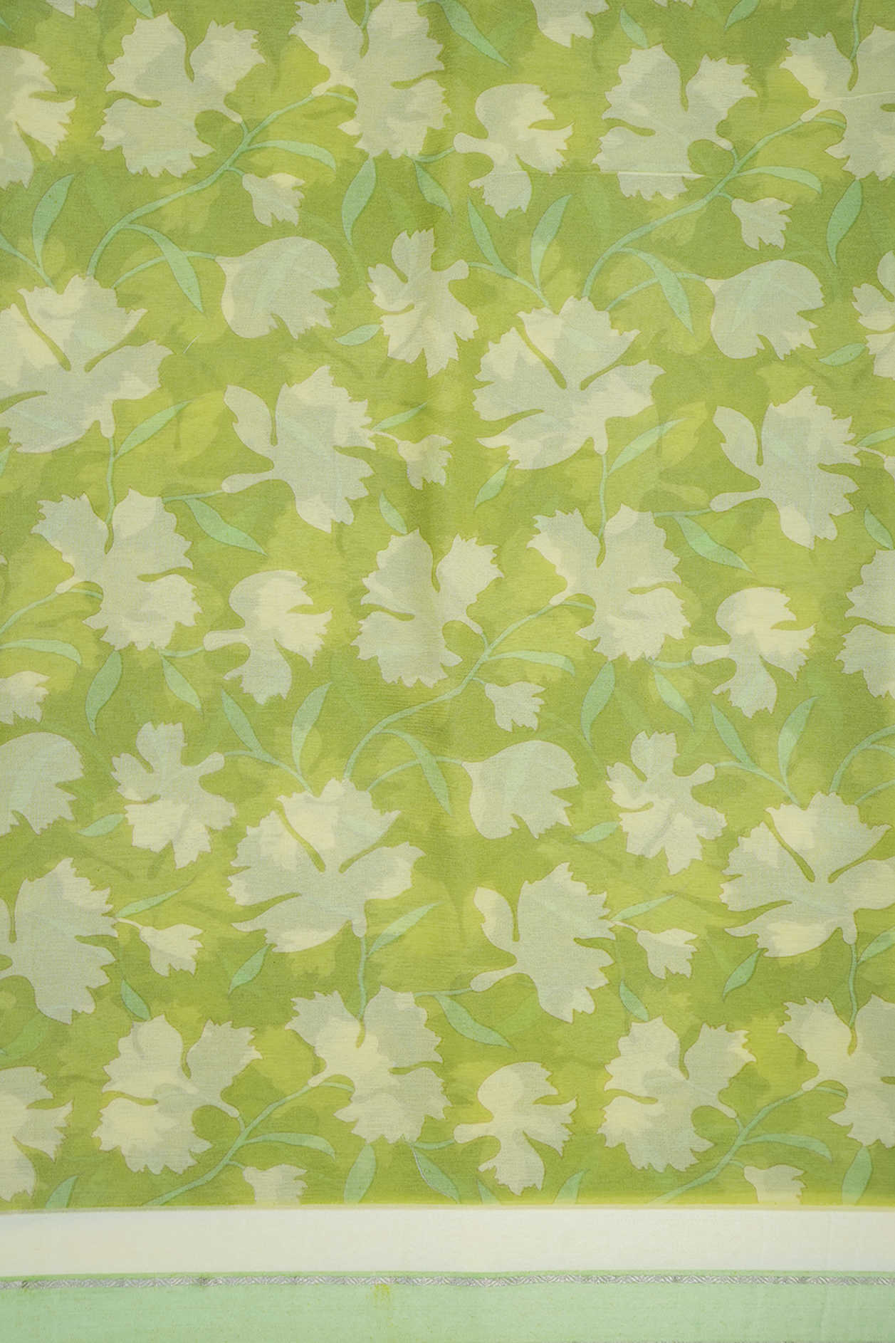 Floral Printed Design Pastel Green Chiffon Saree