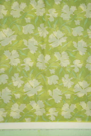 Floral Printed Design Pastel Green Chiffon Saree