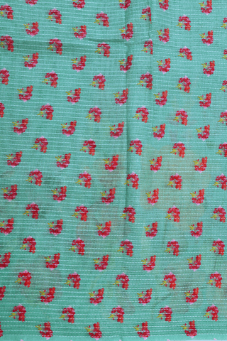 Floral Printed Design Pastel Green Linen Saree