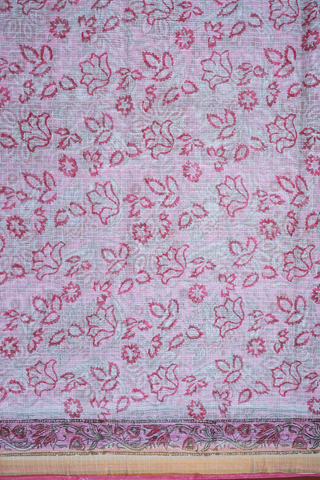 Floral Printed Design Pink Kota Cotton Saree