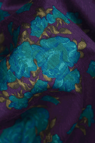 Floral Printed Design Plum Purple Chanderi Silk Cotton Saree