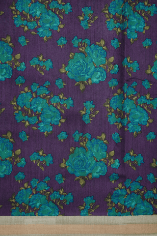 Floral Printed Design Plum Purple Chanderi Silk Cotton Saree