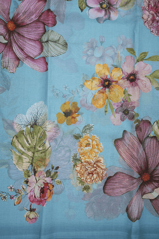 Floral Digital Printed Powder Blue Chiffon Saree