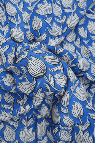 Floral Printed Design Royal Blue Jaipur Cotton Saree