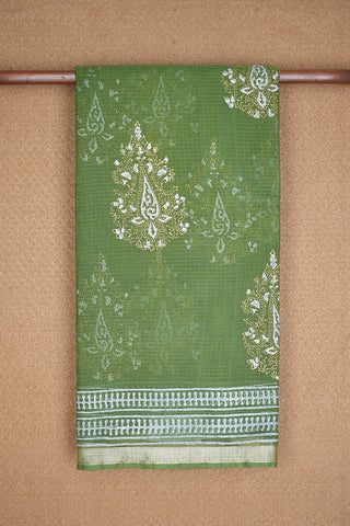Floral Printed Fern Green Kota Cotton Saree