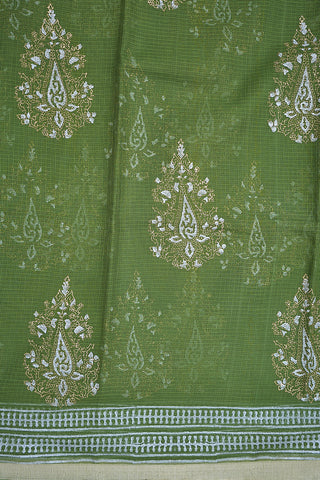 Floral Printed Fern Green Kota Cotton Saree