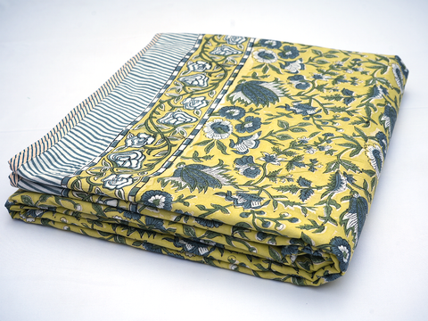 Floral Printed Light Green Cotton Light Weight Single Quilt