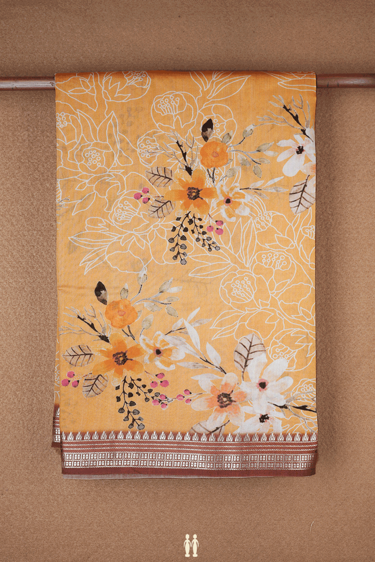 Floral Printed Light Orange Chanderi Silk Cotton Saree