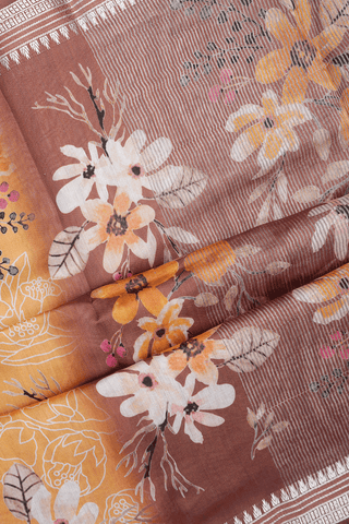 Floral Printed Light Orange Chanderi Silk Cotton Saree