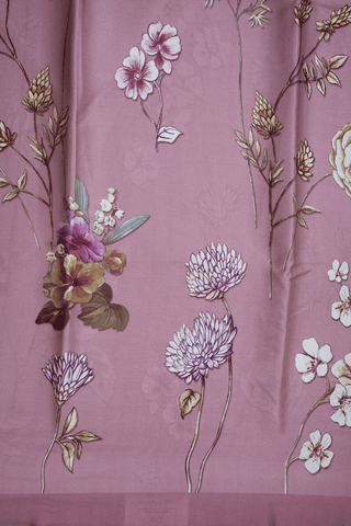 Floral Digital Printed Mauve Purple Satin Crepe Saree