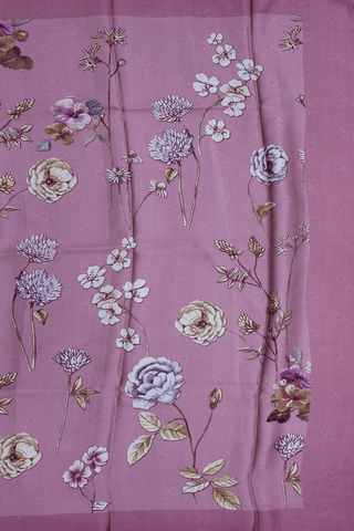 Floral Digital Printed Mauve Purple Satin Crepe Saree