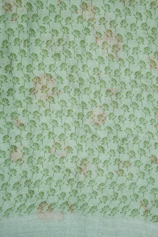 Floral Printed Mint Green Linen Saree