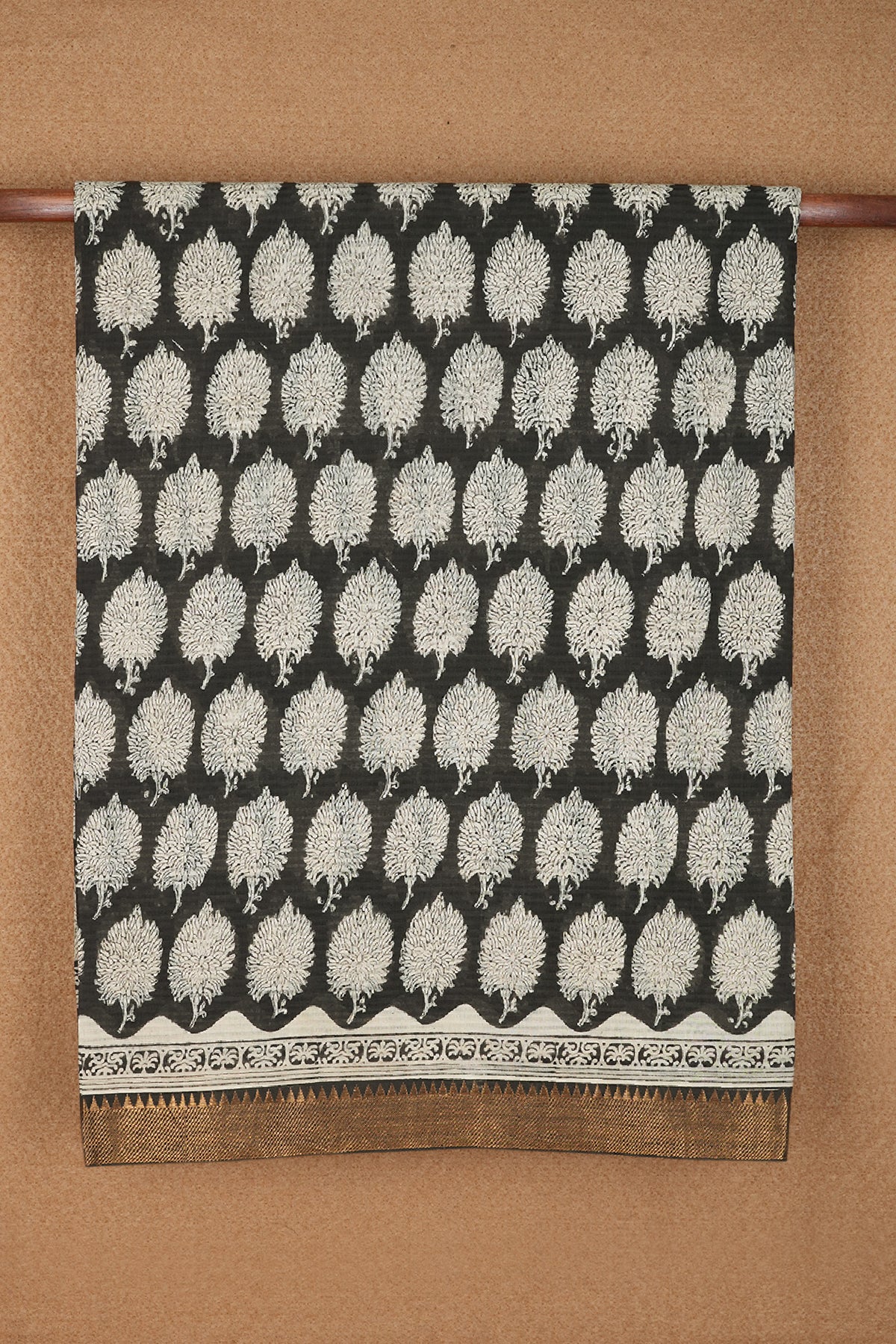 Floral Printed Motifs Black Mangalagiri Cotton Saree