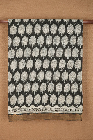 Floral Printed Motifs Black Mangalagiri Cotton Saree