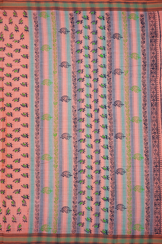 Floral Printed Motifs Light Peach Mangalagiri Cotton Saree