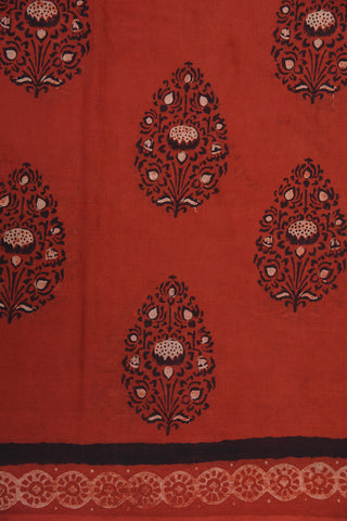 Floral Printed Ochre Red Ahmedabad Cotton Saree