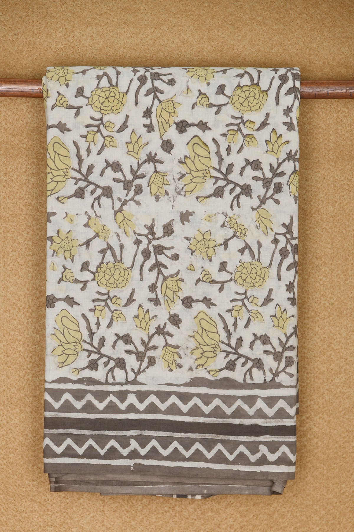 Floral Printed Off White Ahmedabad Cotton Saree