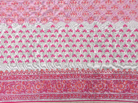 Floral Printed Off White And Pink Unstitched Salwar Material