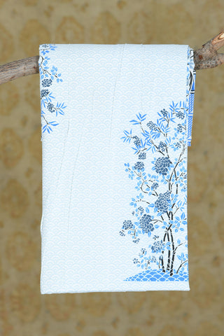 Floral Printed Off White And Sky Blue Double Cotton Bedspread With Pillow Cover