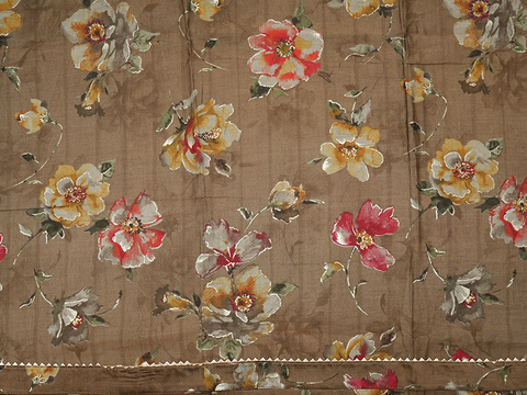 Floral Printed Olive Brown Raw Silk Salwar Material