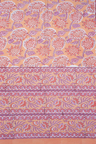 Floral Printed Orange Cotton Double Bedspread