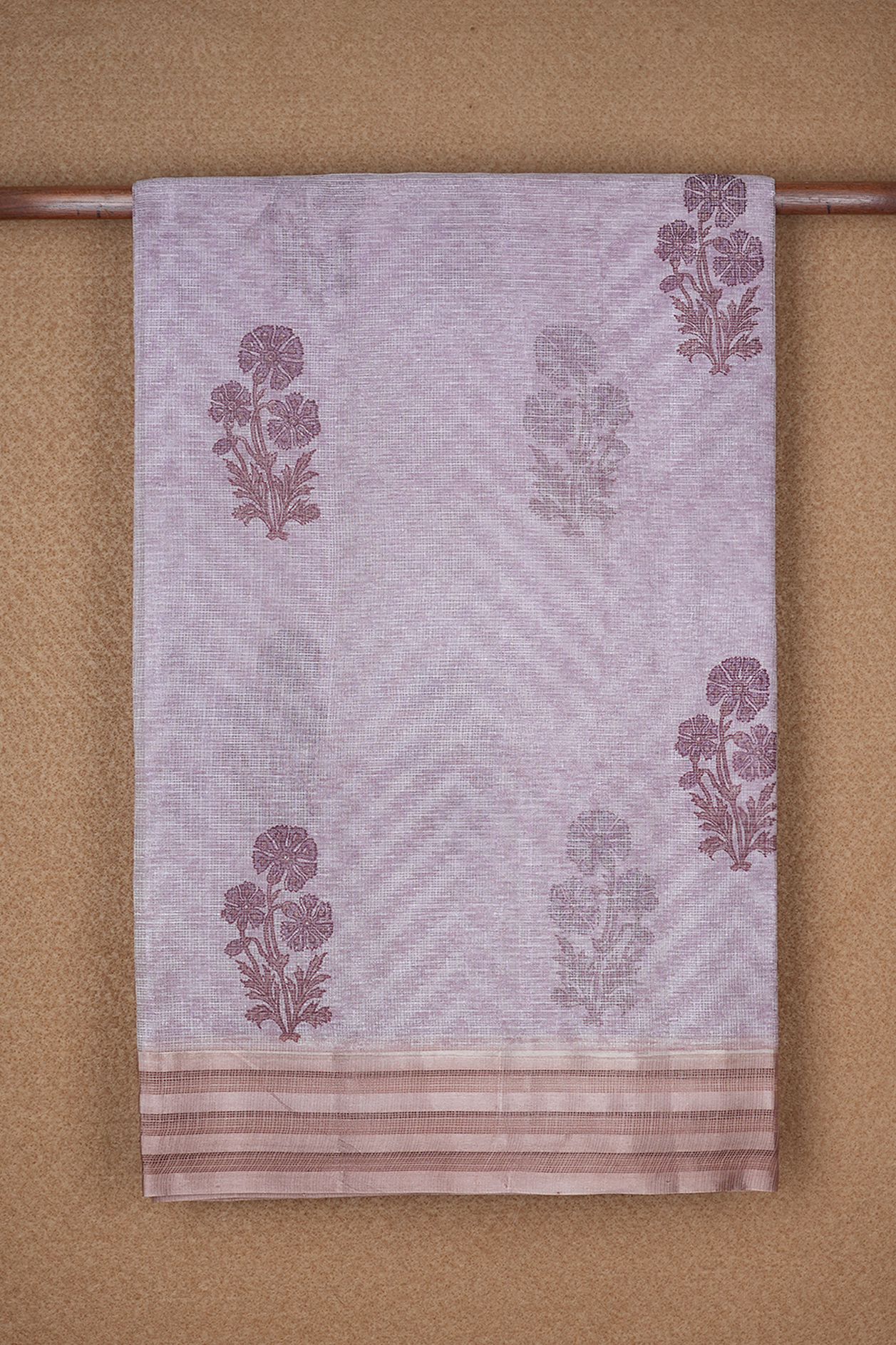 Floral Printed Pale Purple Kota Silk Saree