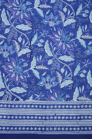 Floral Printed Cobalt Blue Cotton Double Bedspread