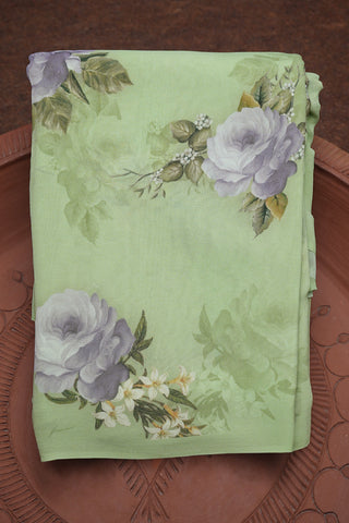 Floral Printed Pastel Green Georgette Saree