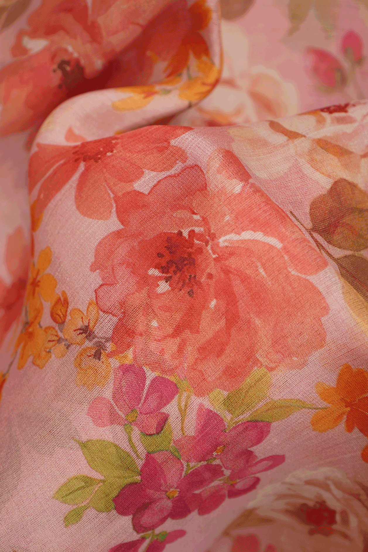 Floral Printed Pastel Pink Organza Kanchipuram Silk Saree
