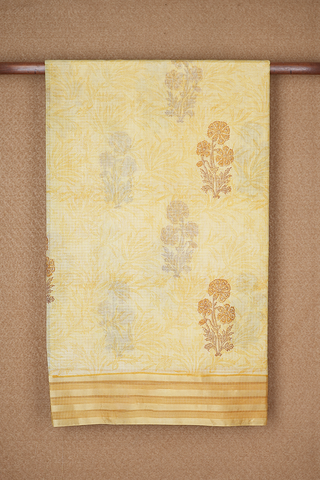 Floral Printed Pastel Yellow Kota Silk Saree