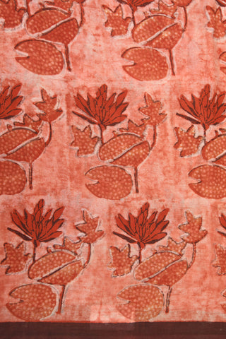 Floral Printed Peach Ahmedabad Cotton Saree