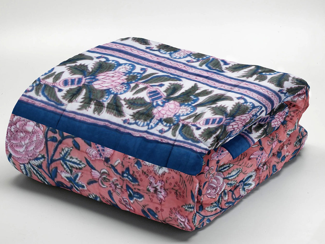 Floral Printed Pink Cotton Double Quilt