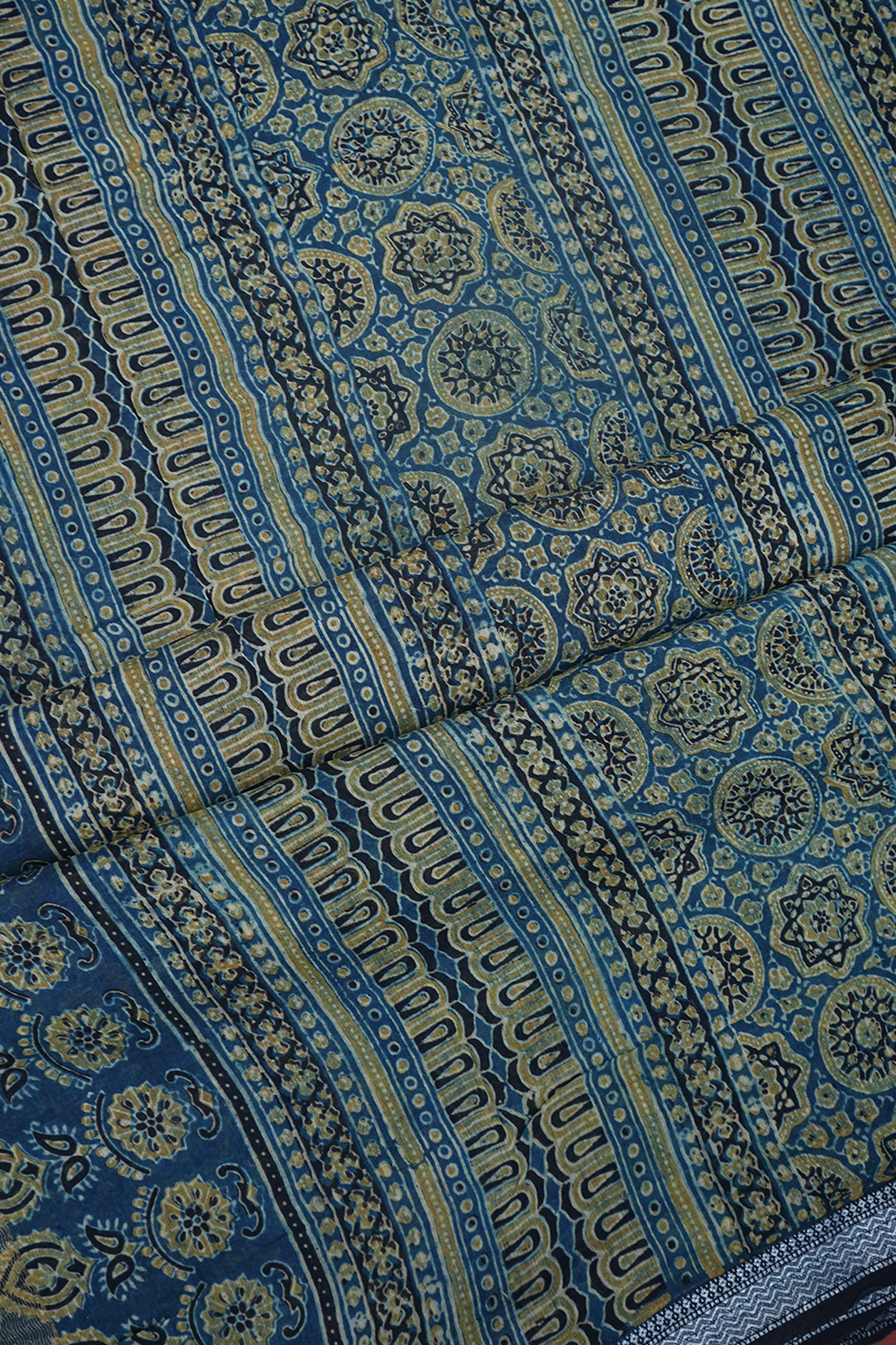 Floral Printed Prussian Blue Chanderi Cotton Saree