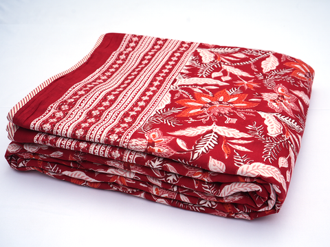 Floral Printed Ruby Red Cotton Light Weight Double Quilt