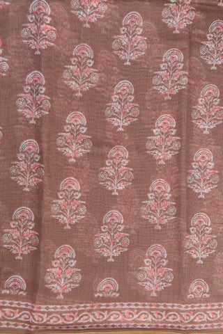 Floral Printed Salmon Pink Semi Jute Saree
