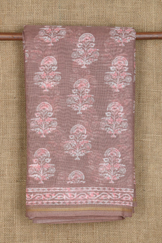 Floral Printed Salmon Pink Semi Jute Saree