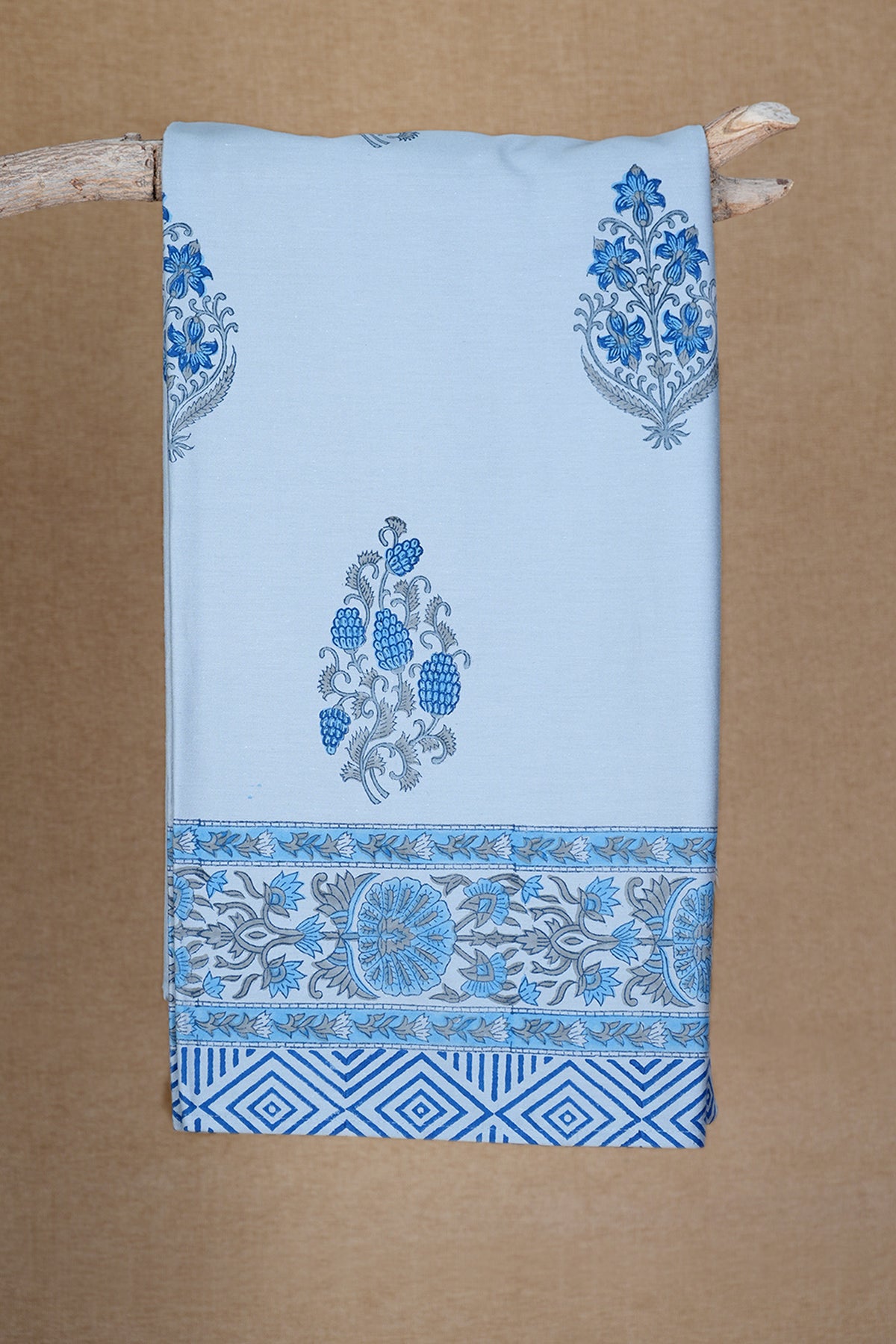 Floral Printed Steel Blue Cotton Single Bedspread