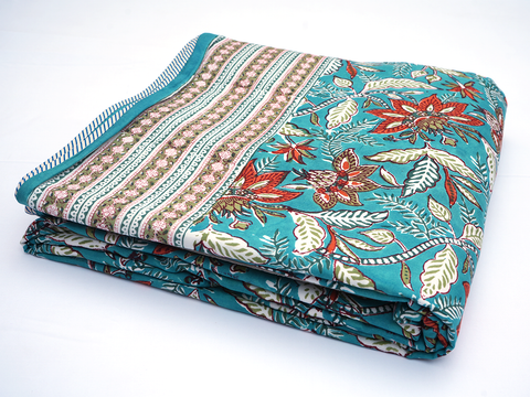 Floral Printed Turkish Blue Cotton Light Weight Double Quilt