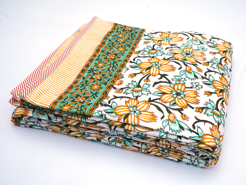 Floral Printed White Cotton Light Weight Double Quilt