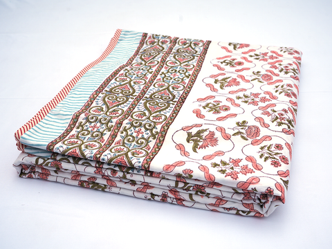 Floral Printed White Cotton Light Weight Single Quilt
