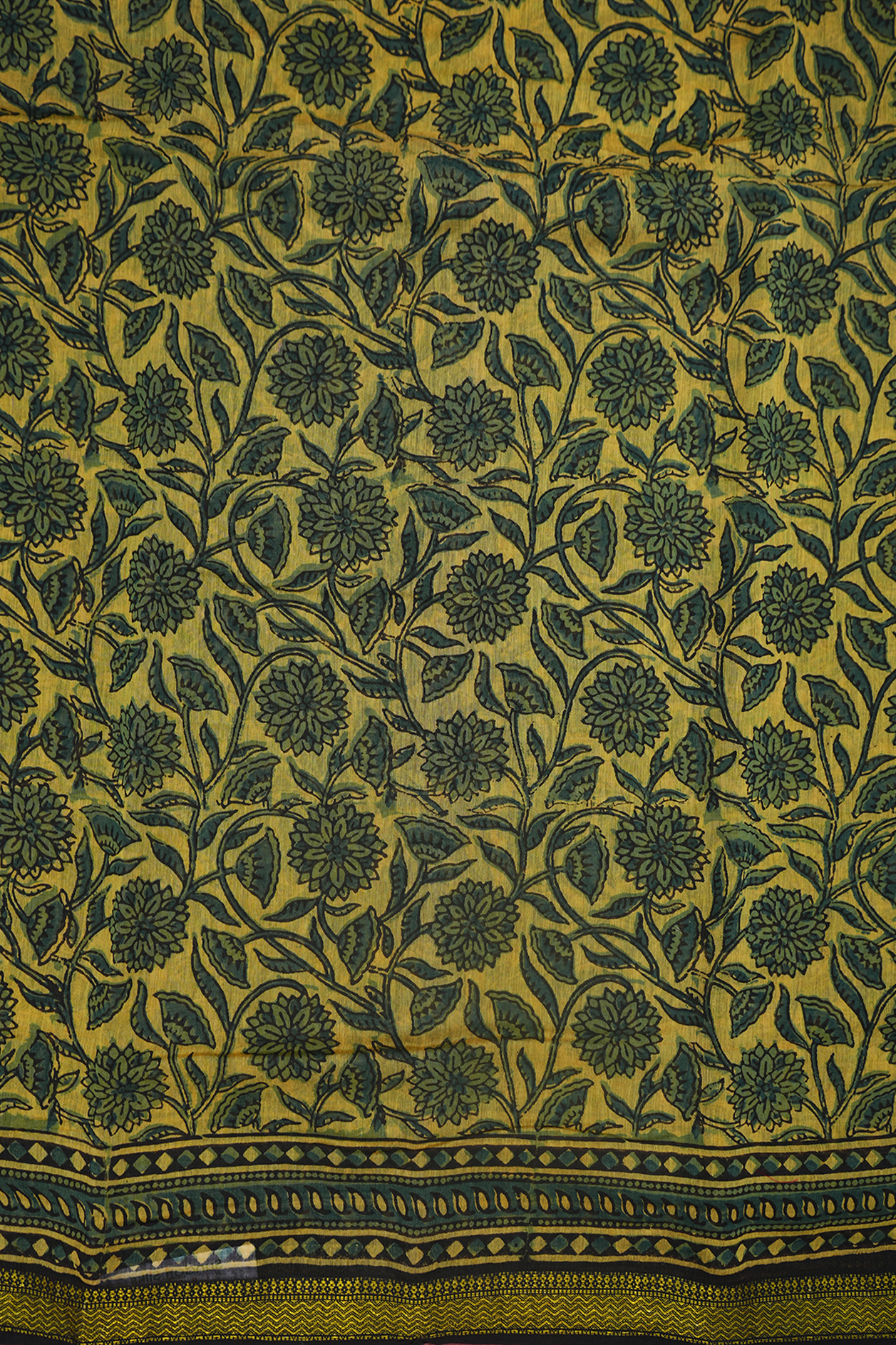 Floral Printed Yellow Chanderi Cotton Saree